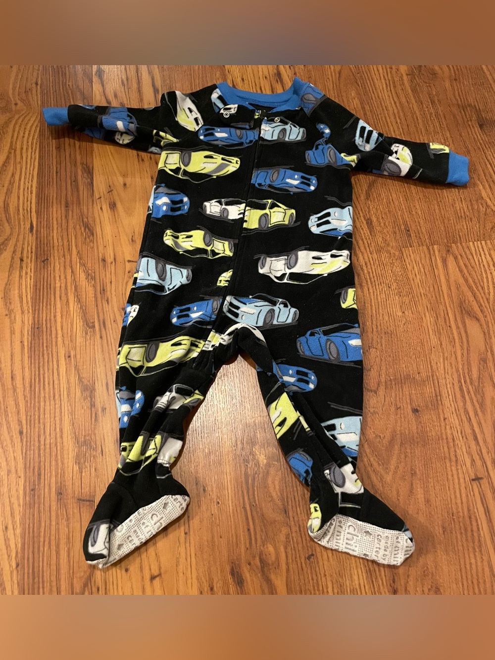 Carter's Navy Fleece Footed One-Piece with Blue, Yellow & White Cars